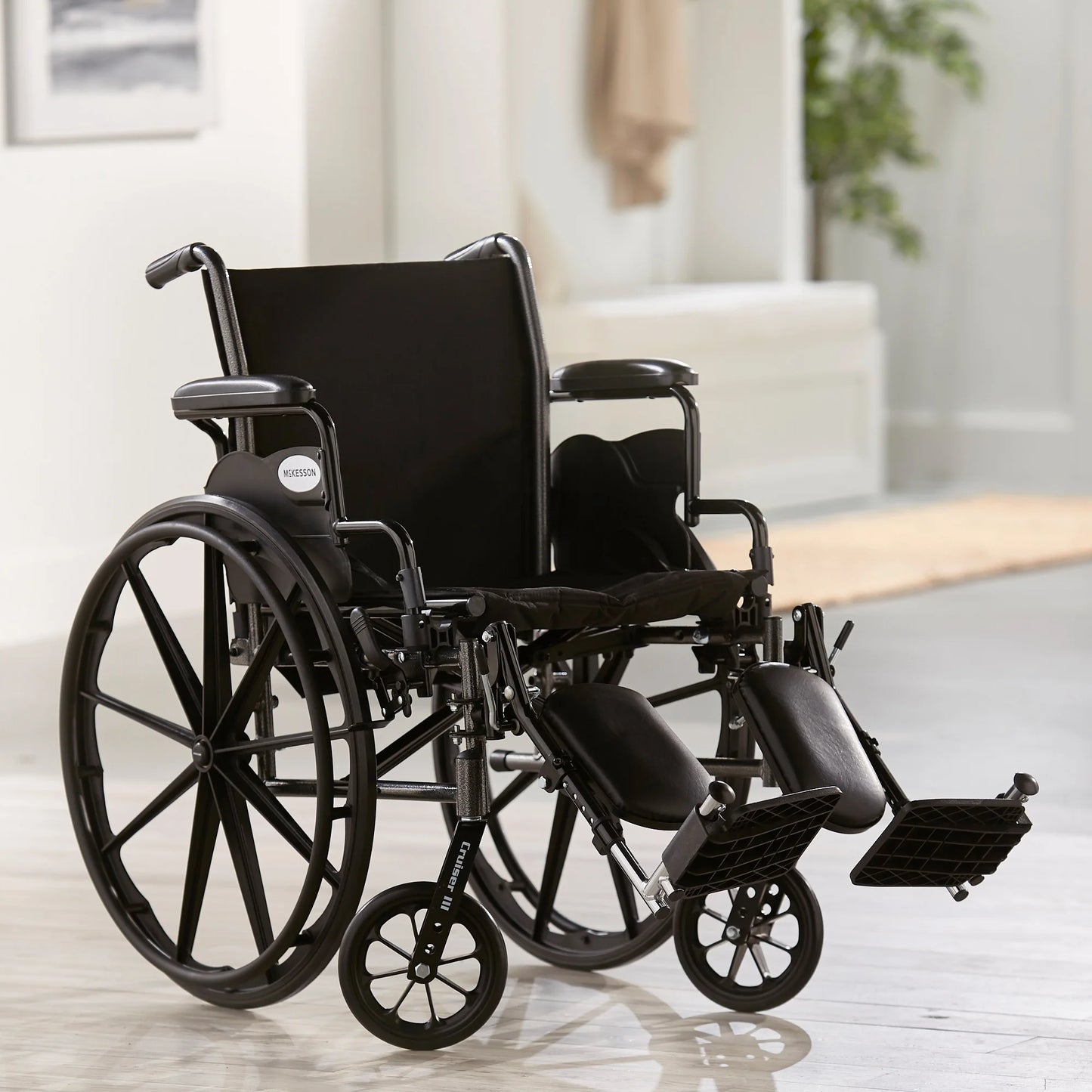Black Lightweight Wheelchair, Steel, 18" W, 300-Lb Weight Capacity, 1 Ct