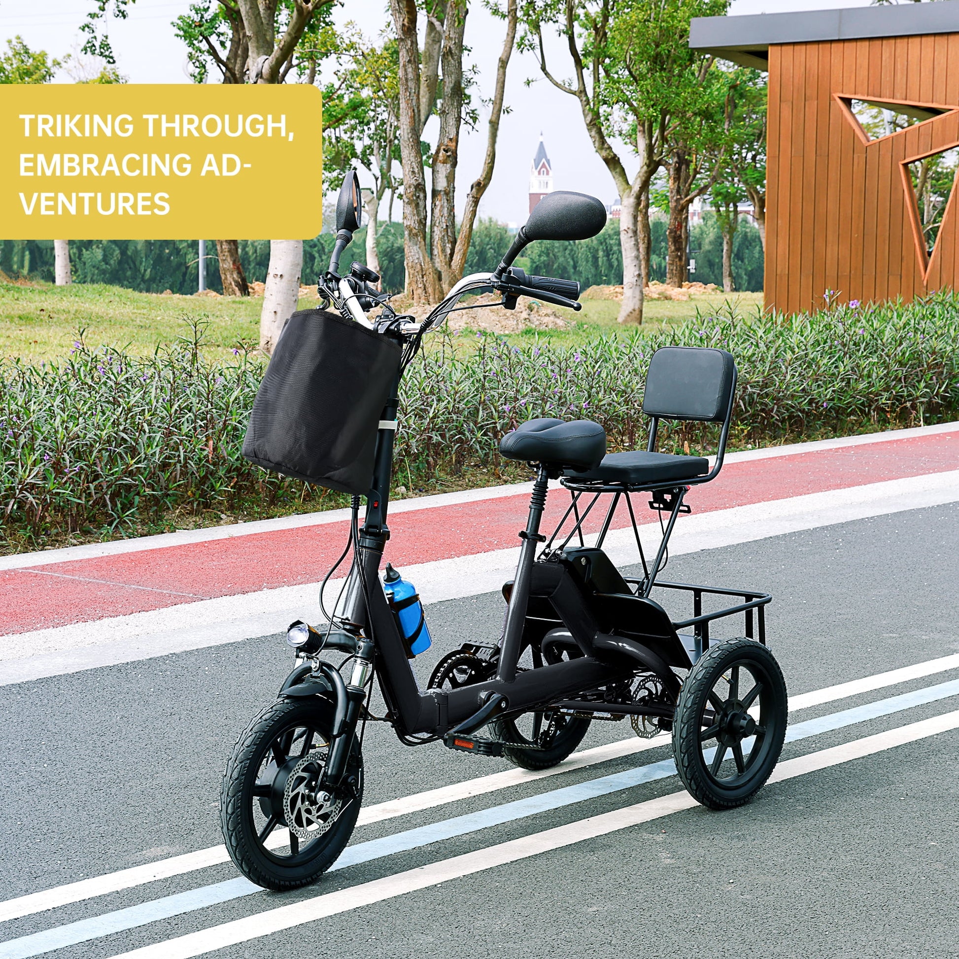 Foldable 3 Wheel Electric Tricycle 350W 48V Electric Trike with Front & Rear Basket for Men Women Adult Senior Black UL2849