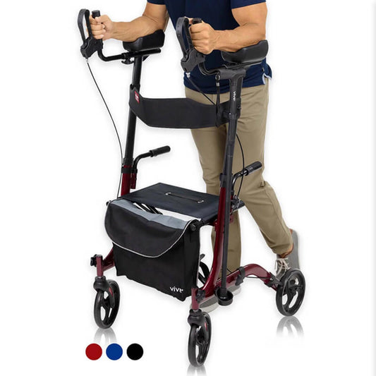 Upright Walker with Seat, Standing Rollator, Foldable, Red