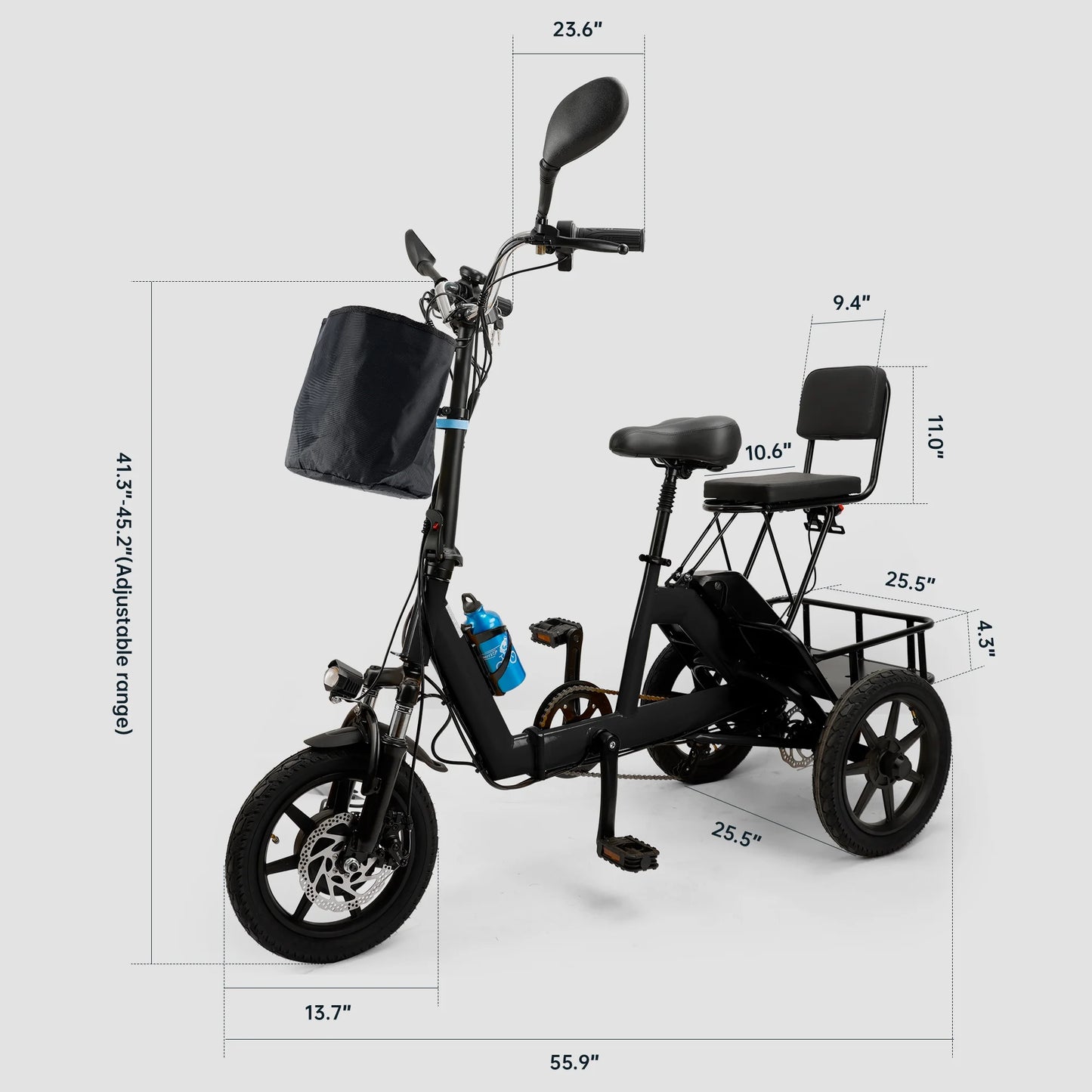 Foldable 3 Wheel Electric Tricycle 350W 48V Electric Trike with Front & Rear Basket for Men Women Adult Senior Black UL2849