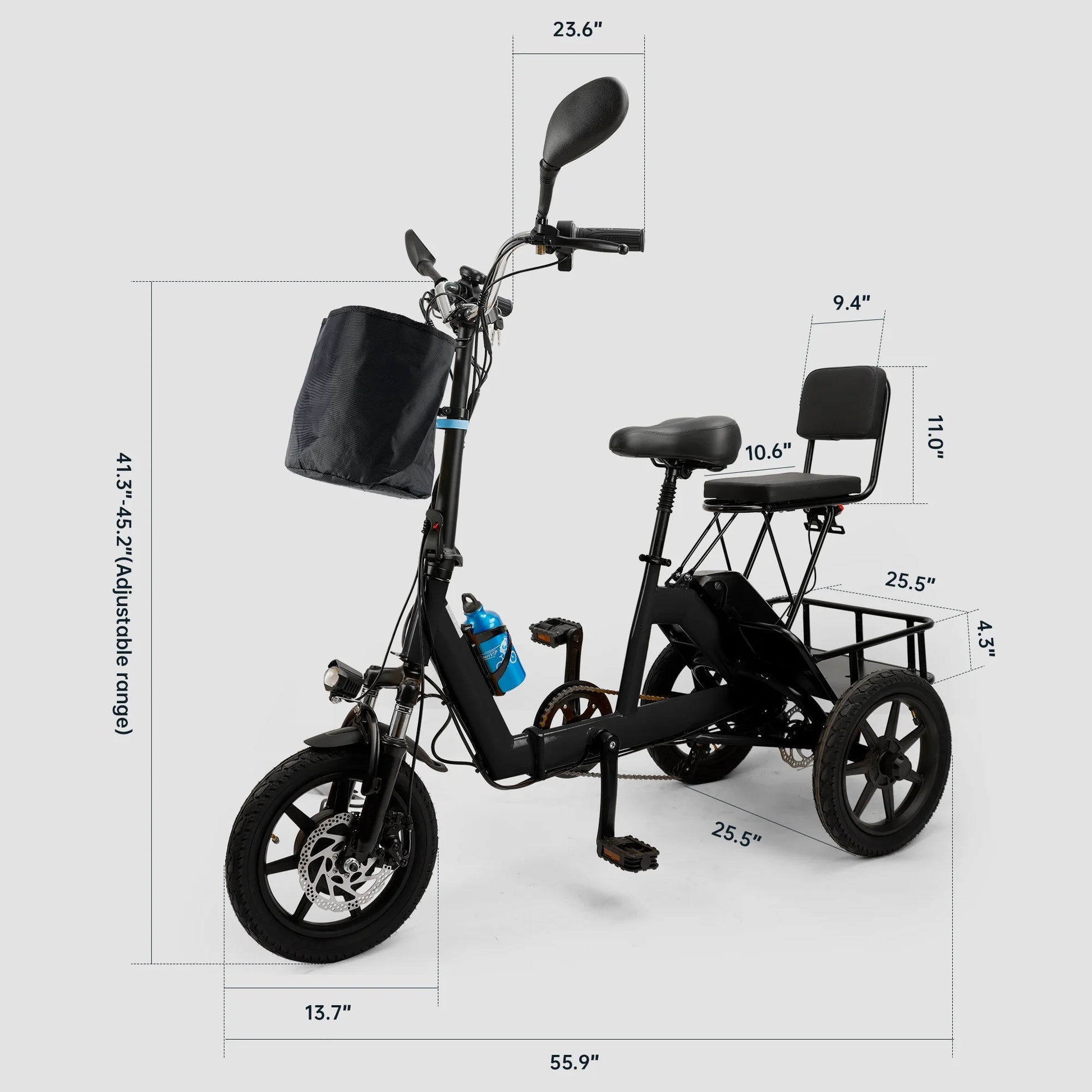 Foldable 3 Wheel Electric Tricycle 350W 48V Electric Trike with Front & Rear Basket for Men Women Adult Senior Black UL2849