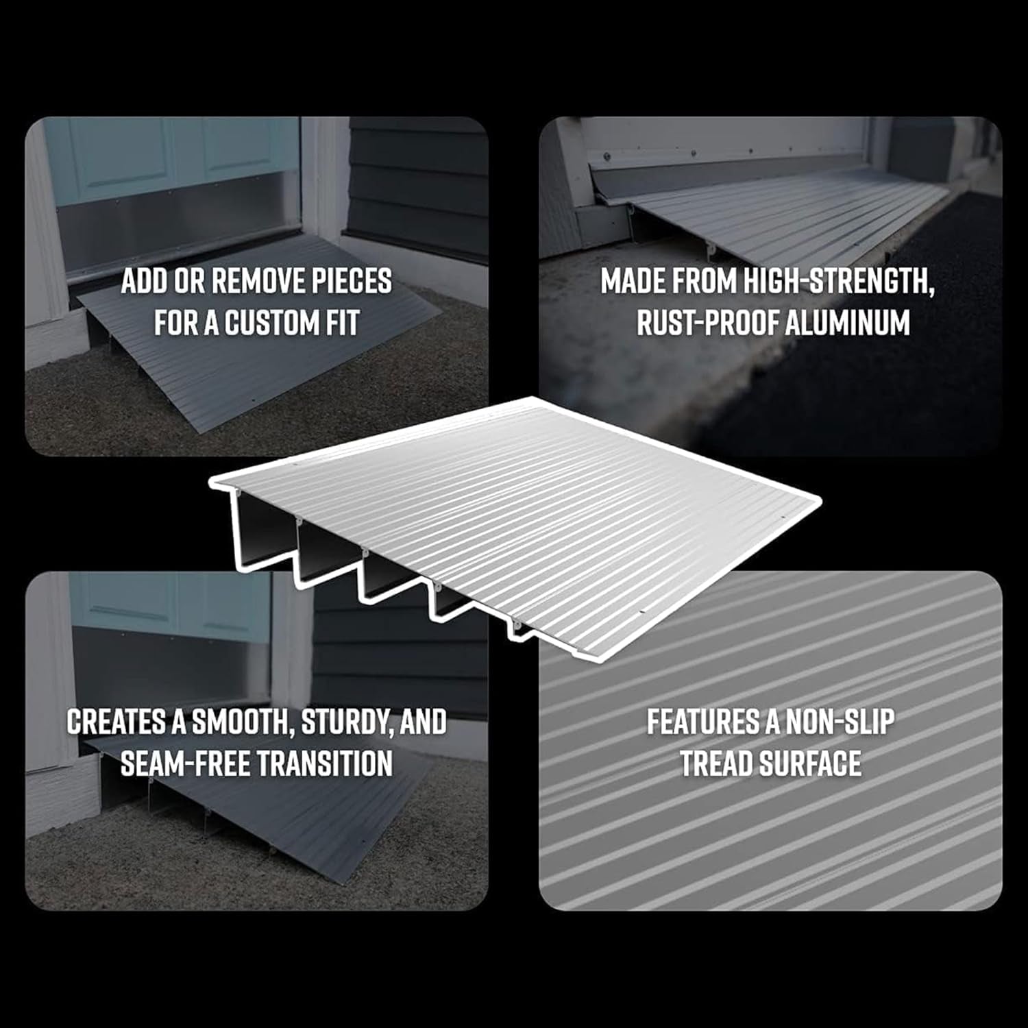 TRANSITIONS Portable Self Supporting Aluminum Modular Entry Threshold Ramp Ideal for Doorways and Raised Landings, 1.5 Inch