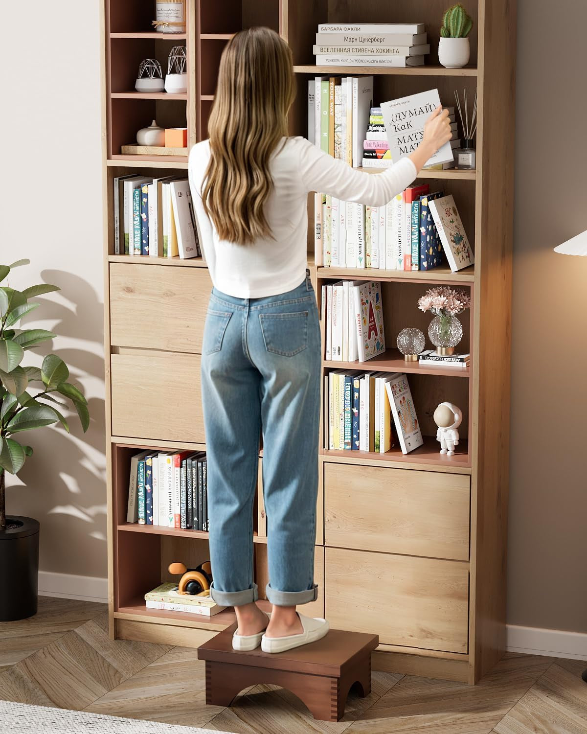 Step Stools for Adults Pre-Assembled, Sturdy Wooden Step Stool Lightweight, Portable Bedside Step Stool with Smooth Finish