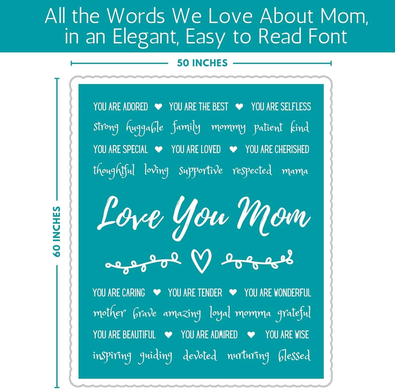 Mom Blanket, Mothers Day, Birthday Gifts from Daughters or Sons, Sentimental, Meaningful, Quality Presents, 60X50 Inches (Teal, Sherpa)