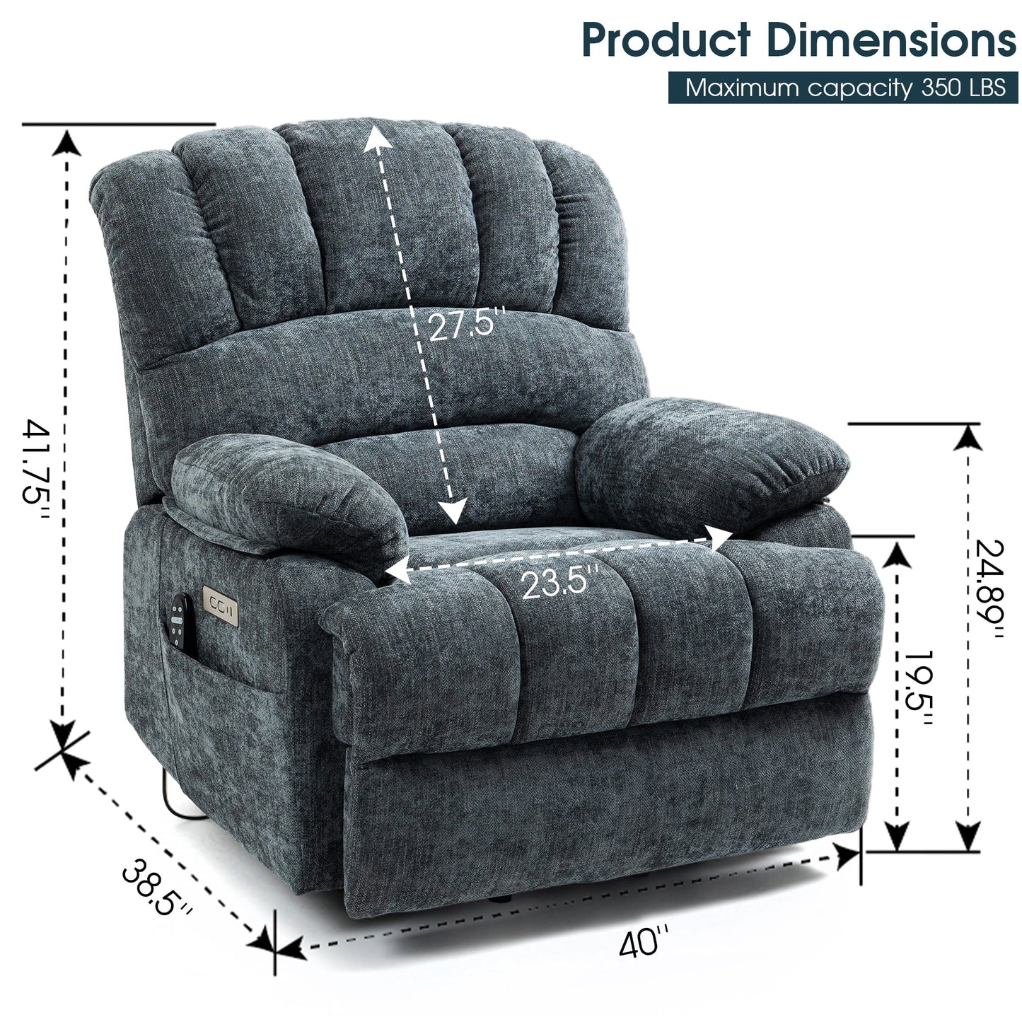 Power Lift Recliner Chair for Living Room,Extra Wide Recliner Massage Chair for Big and Tall People with Heated,Usb Charge Port,Infinite Position(Blue)