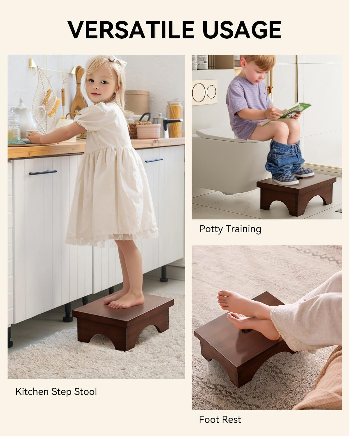 Step Stools for Adults Pre-Assembled, Sturdy Wooden Step Stool Lightweight, Portable Bedside Step Stool with Smooth Finish