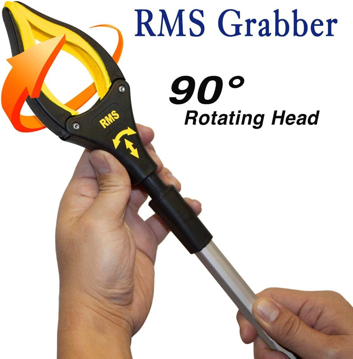 2-Pack 34 Inch Extra Long Grabber Reacher with Rotating Jaw - Mobility Aid Reaching Assist Tool (Yellow)