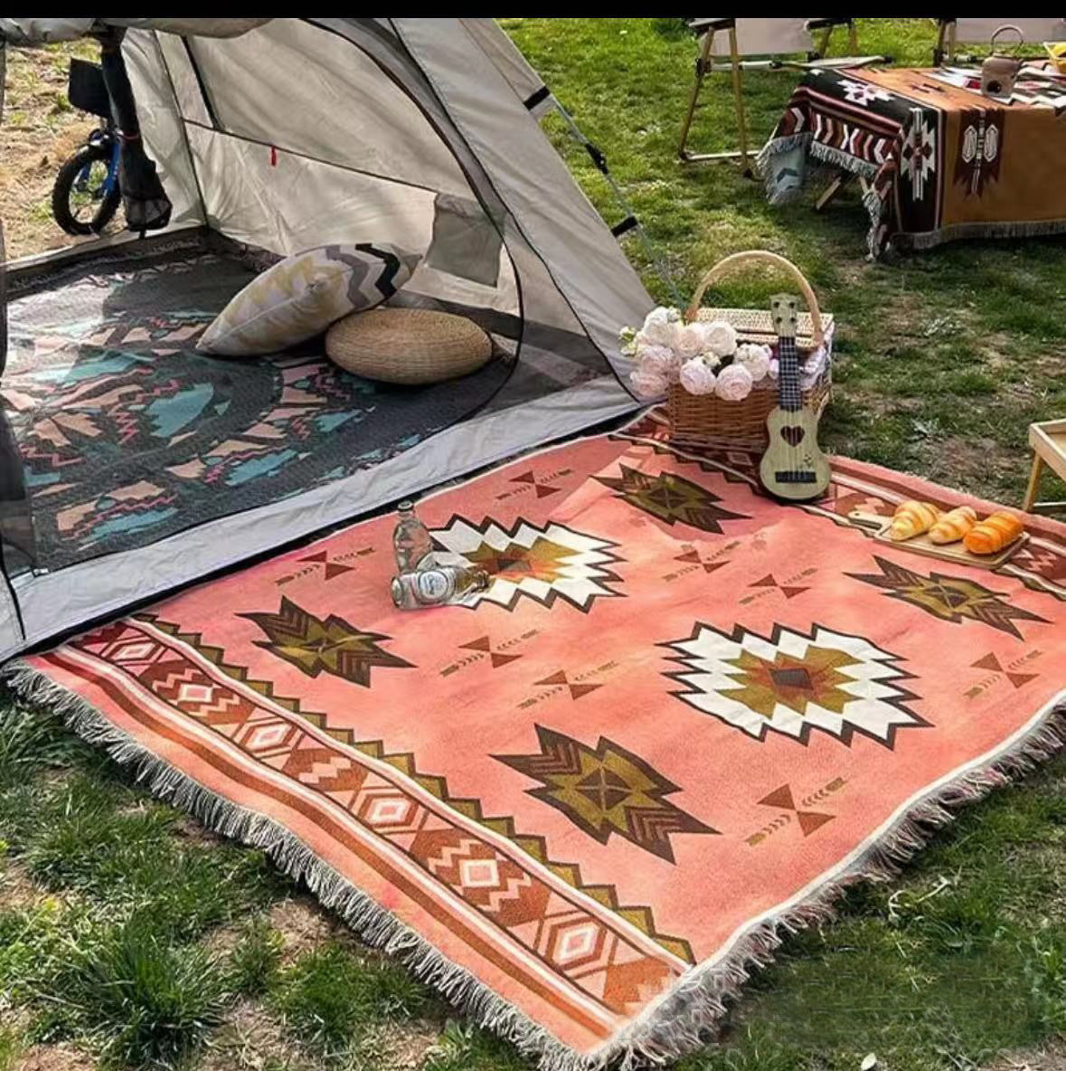 Outdoor Camping Rugs Bohemian Ethnic Style Picnic Mat