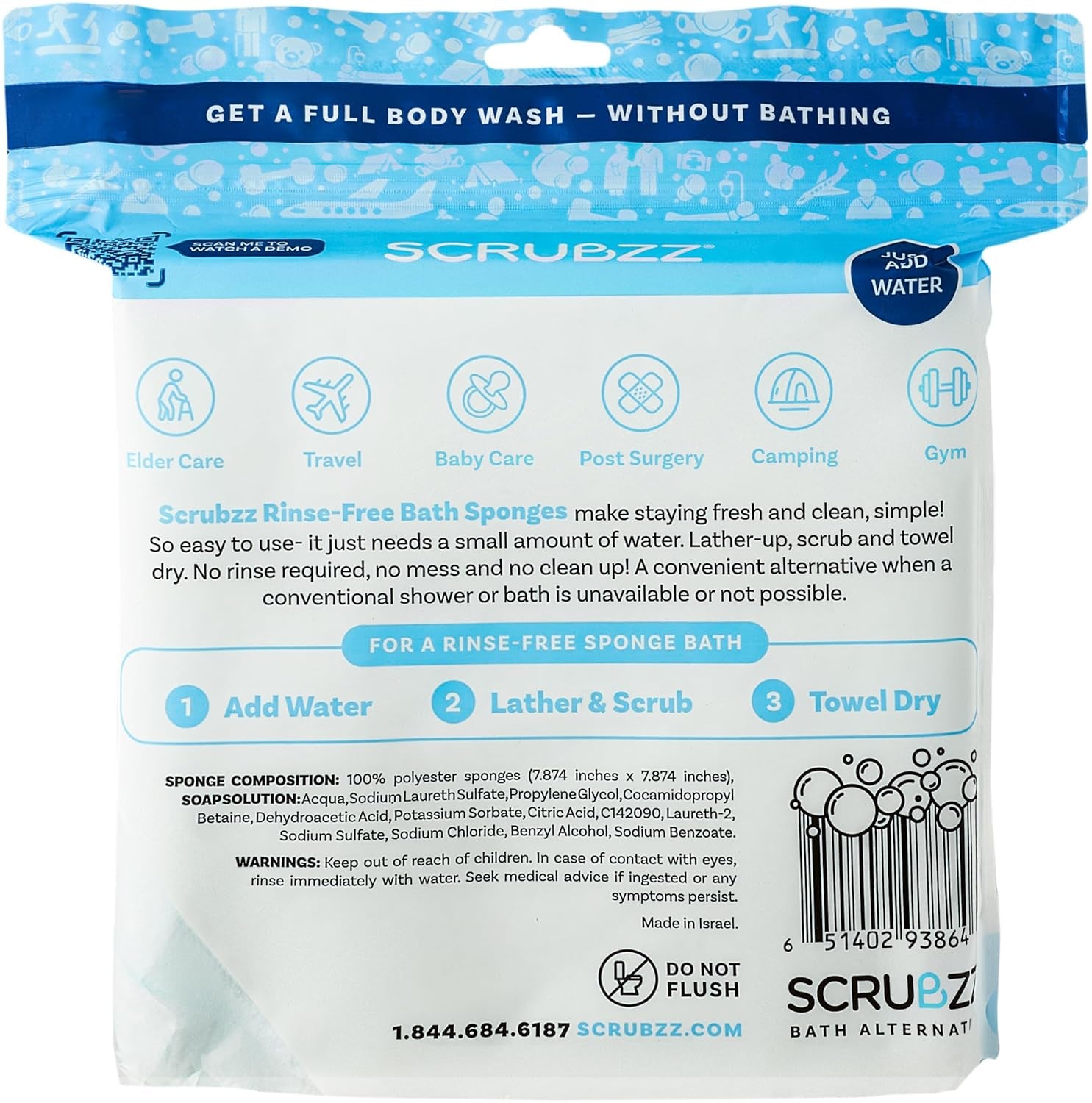 Disposable Rinse Free Bathing Wipes - 25 Pack - All-In-1 Single Use Shower Wipes, Simply Dampen, Lather, and Dry without Shampoo or Rinsing