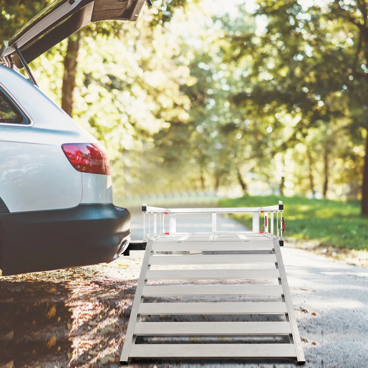 50'' X 29.5'' Aluminum Cargo Carrier with Ramp Hitch-Mounted Mobility Carrier Hauler