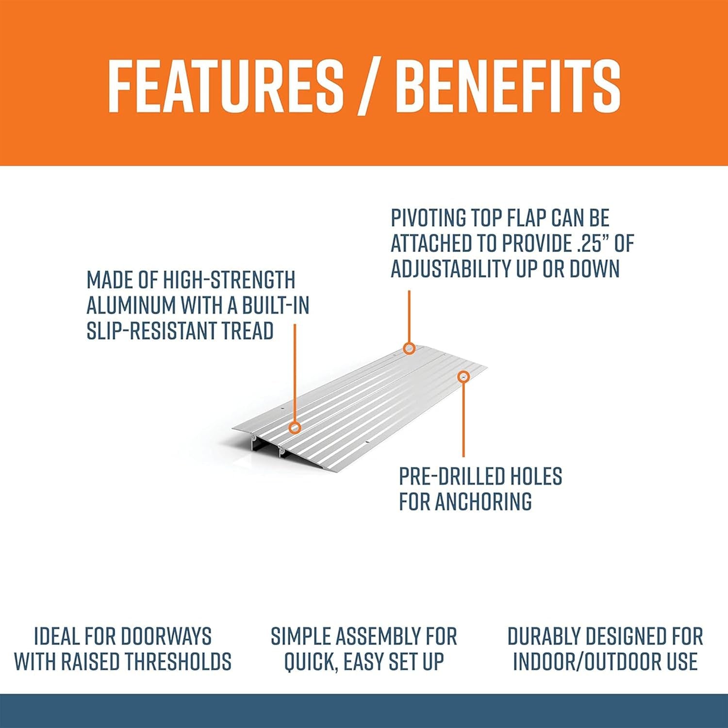 TRANSITIONS Portable Self Supporting Aluminum Modular Entry Threshold Ramp Ideal for Doorways and Raised Landings, 1.5 Inch