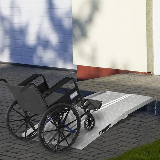 Wheelchair Ramp 6FT, Foldable Aluminum Threshold Ramp with Non-Slip Surface and Handle, 600Lbs Weight Capacity, Suitcase Handicap Ramp for Home, Doorways, Curbs, Steps