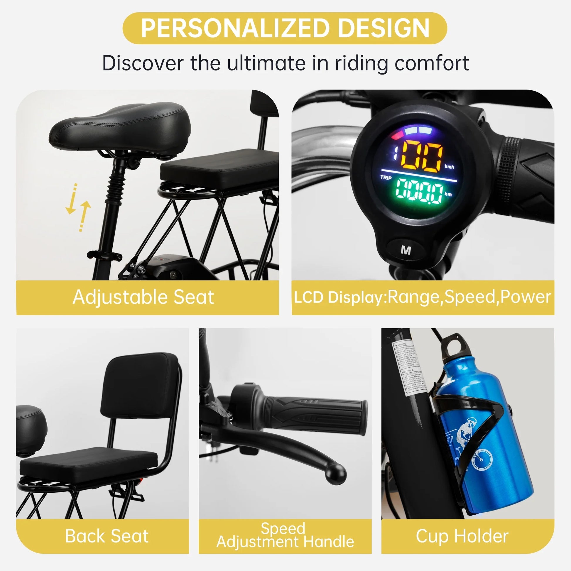 Foldable 3 Wheel Electric Tricycle 350W 48V Electric Trike with Front & Rear Basket for Men Women Adult Senior Black UL2849